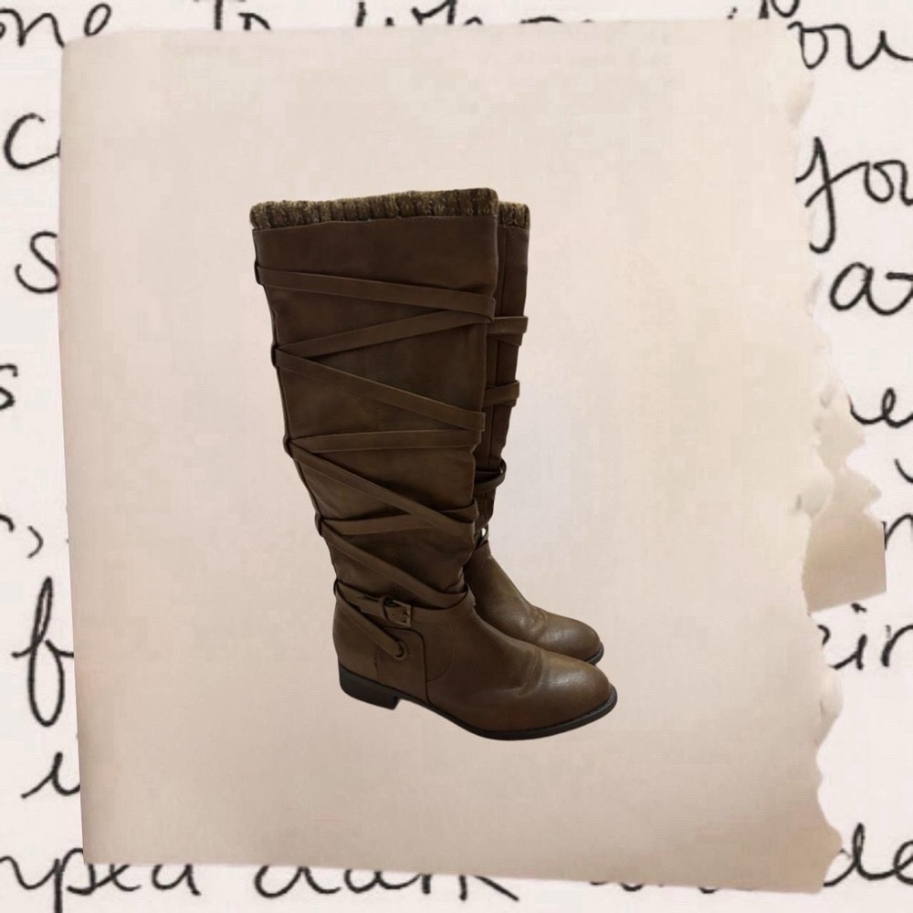 brown leather knee high boots